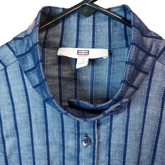 Etcetera E3 Blue striped NWT shirt dress drawstring waist collar, size 2 - Picture 6 of 15